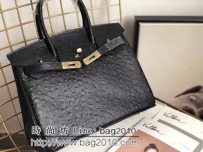 愛馬仕Hermes原版牛皮鴕鳥紋 Birkin 鉑金包 時尚手提包 0AM1015